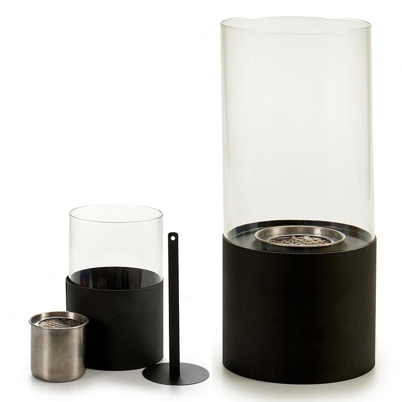 Quemador metal negro cilindro vidrio peq