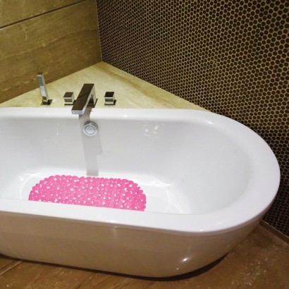 Alfombra de baño de pvc con guijarros 68x35cm fushia