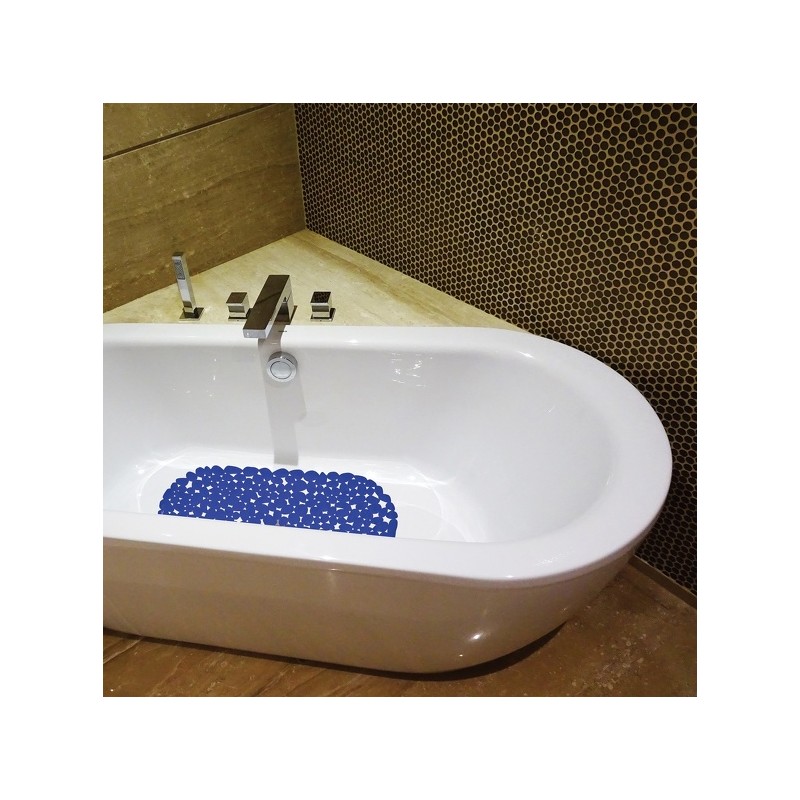 Alfombra de baño de pvc con guijarros 68x35cm azul marino