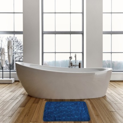 Alfombra de baño de espuma azul oscuro con guijarros 40 x 60 cm