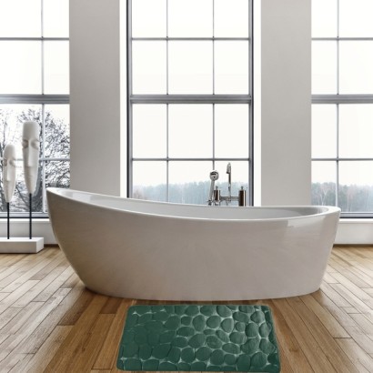 Alfombra de baño de espuma de guijarros verde oscuro 40 x 60 cm