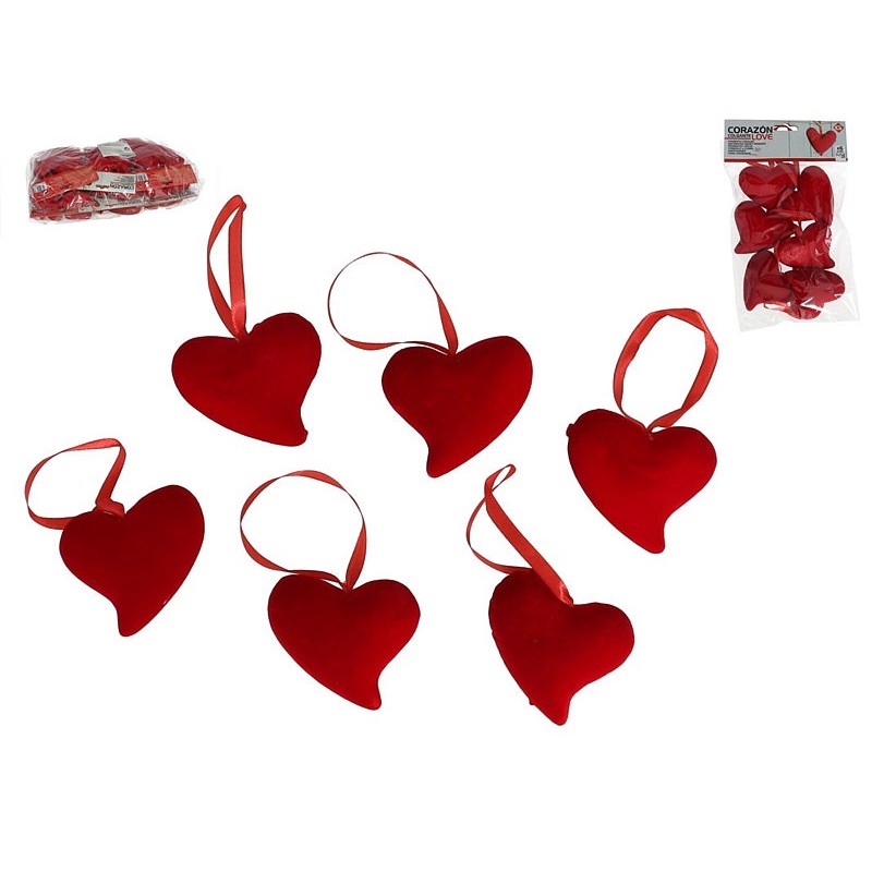 Corazon colgante x6  love 7x7x1,5cm