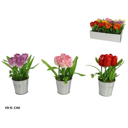 Maceta zinc tulipanes surtidas 19,5 cm