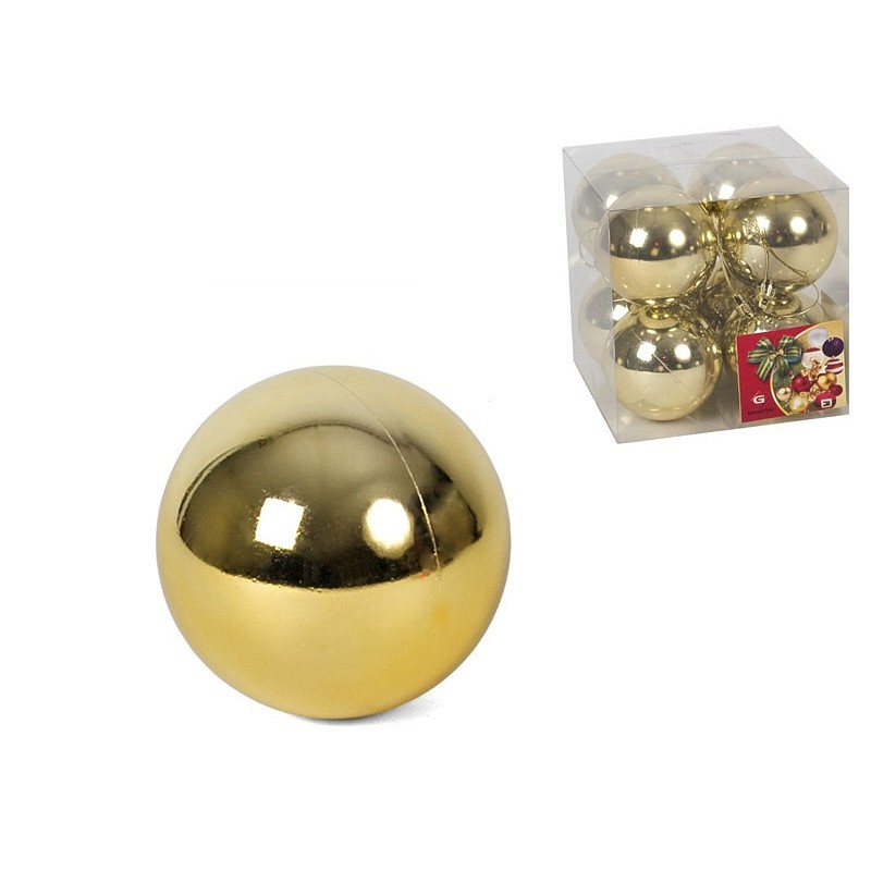 Caja 8 bolas de navidad brillo oro 7cm