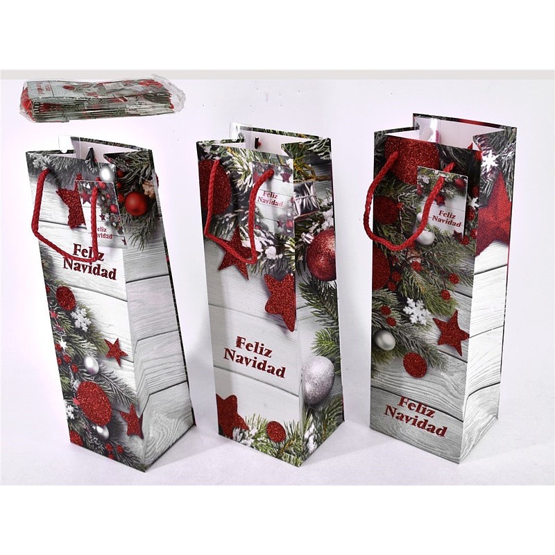 Bolsa regalo 1botella noel 36x12x10cm 3s