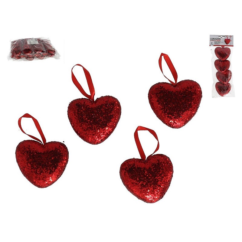 Corazon colgante x4  love 6,5x6x2cm