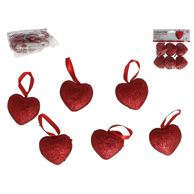 Corazon colgante x6  love 5x4,5x2cm