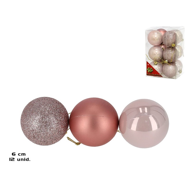 Bola navidad x12 caja rosa 6cm 3std