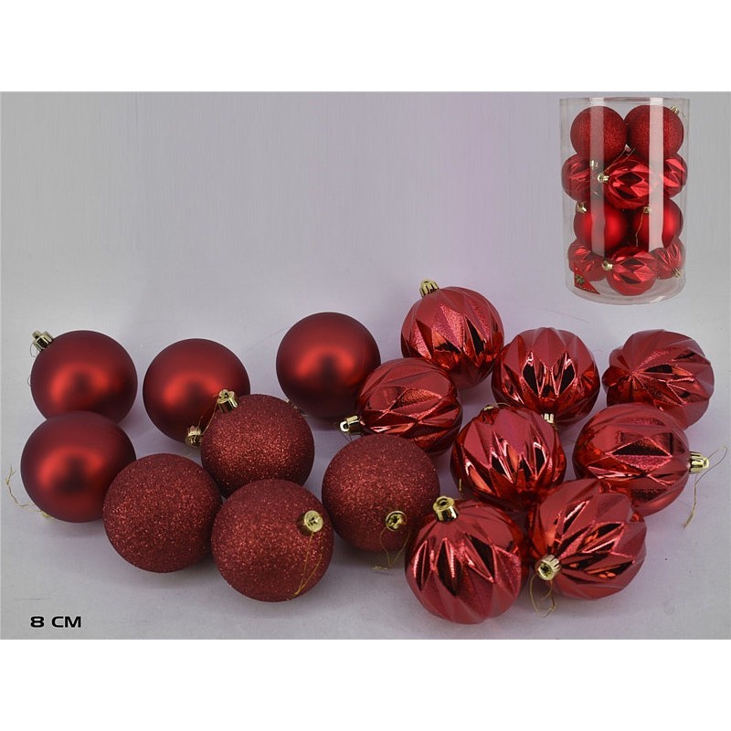 Bote bola navidad niza x16 roja 8cm surt