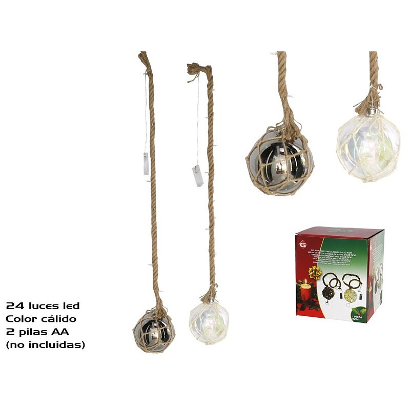 Bola navidad cristal malla 24led 15cm