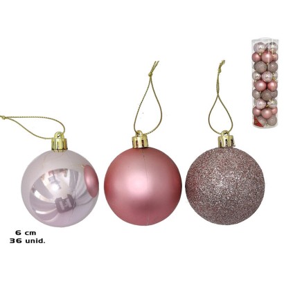 Bola navidad x36 tubo motley rosa 6cm 3s