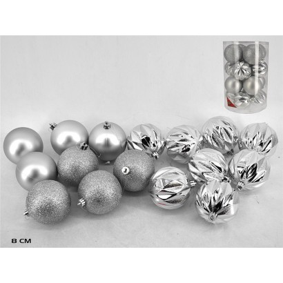 Bote bola navidad niza x16 plata 8cm sur