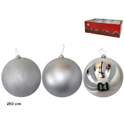 Bola de navidad plata 20cm 3 surtidos