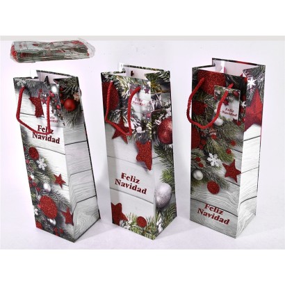 Bolsa regalo 1botella noel 36x12x10cm 3s