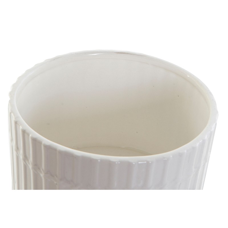 Macetero set 2 cerámica metal 13,5x13,5x16cm blanco