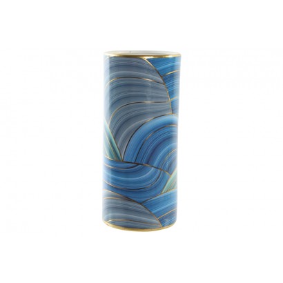 Jarrón porcelana 13x13x31cm ondas azul